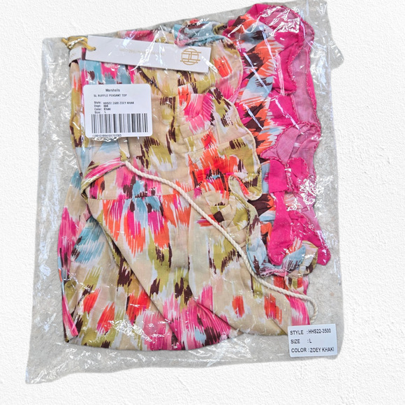 House of Harlow Pink Floral Zoey Khaki Floral Ruffle Sleeve Blouse Size Large - Picture 13 of 13